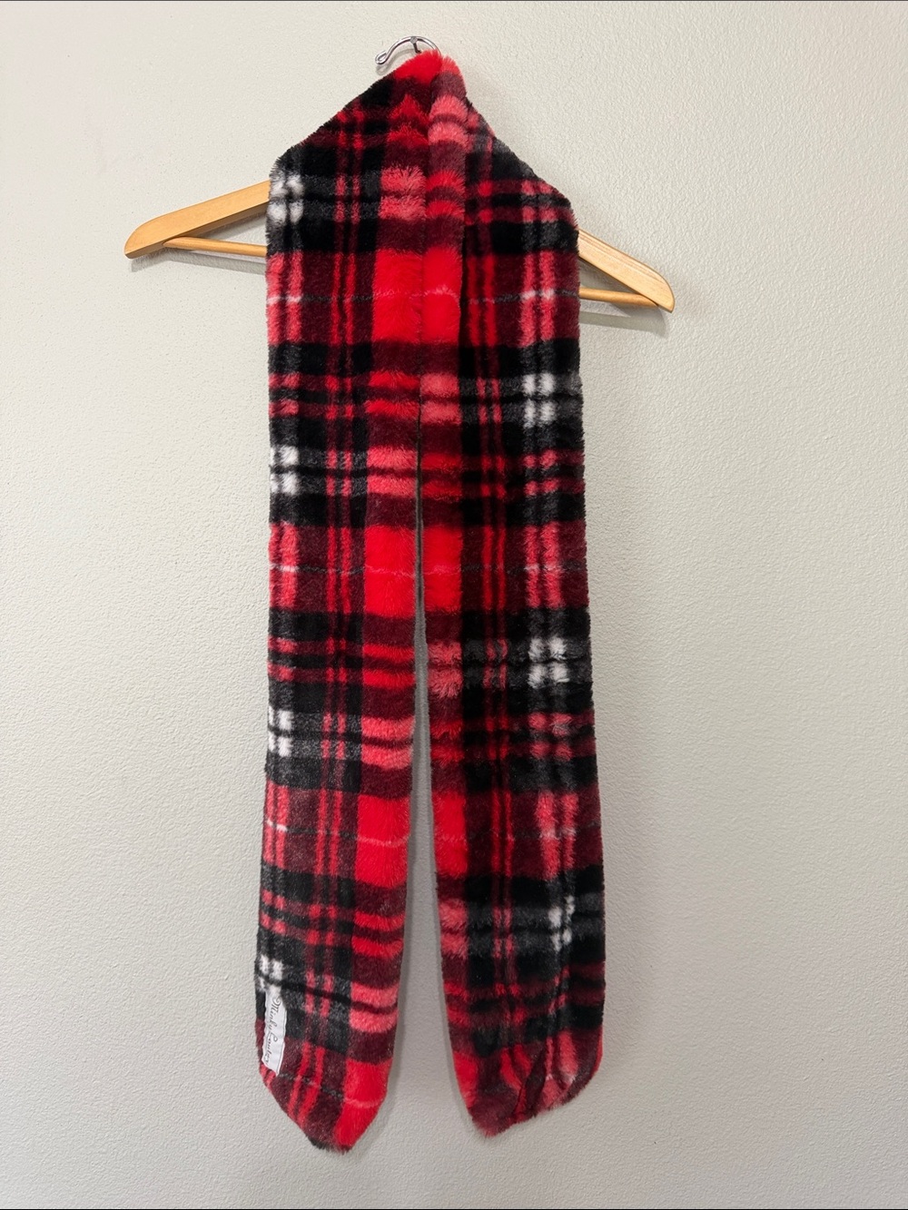 Minky Couture Red & Black Plaid Fuzzy Scarf Ultra Soft Cozy Winter